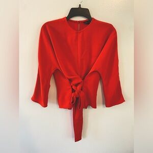 Topshop Red Front Tie Blouse - Size 6